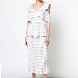 NWT Self-Portrait Monochrome Striped Pleated Dress